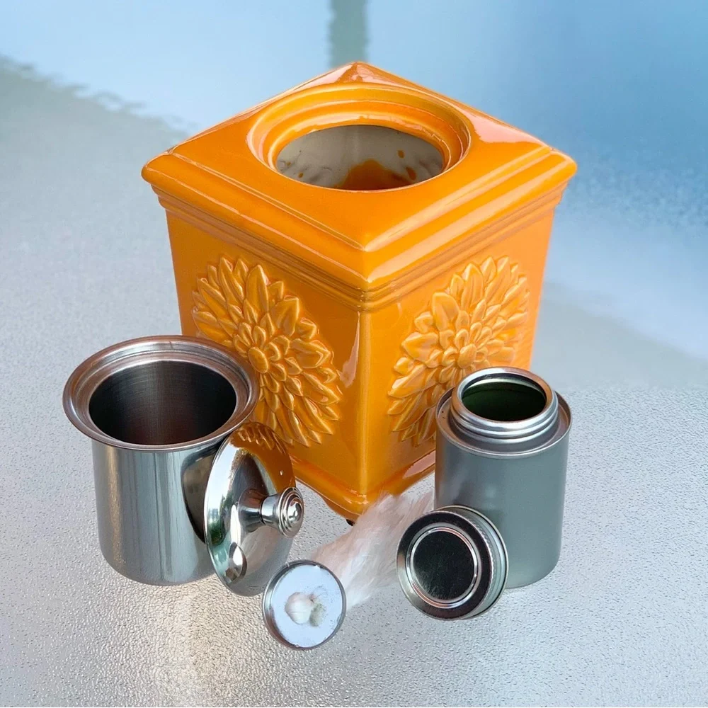 Wind Flame Orange Ceramic Sunflower Outdoor Table Top Torch Lamp